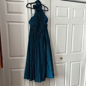 Mac Duggal Blue Pleated Halter Sundress